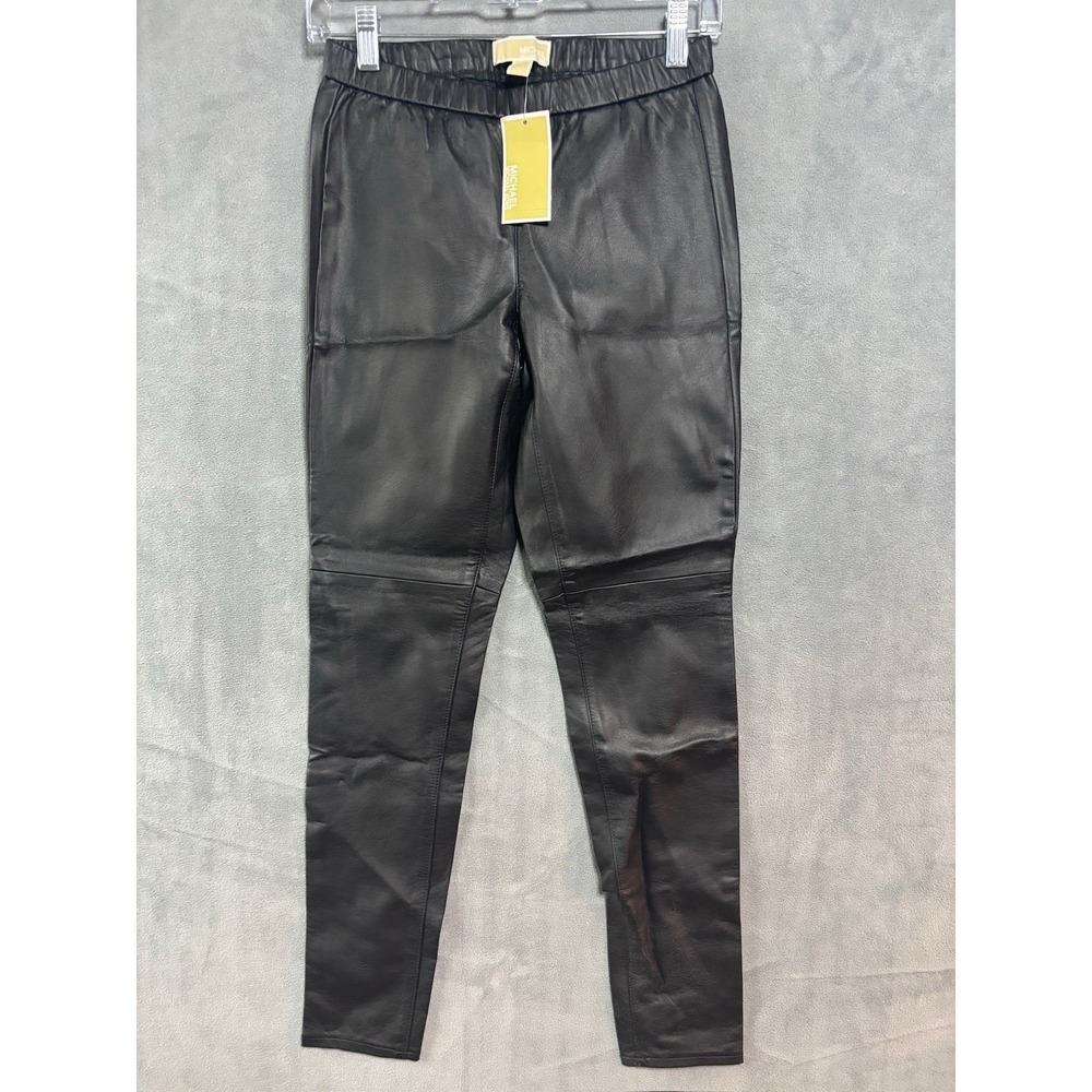 Michael Kors Womens Faux Leather Pants Size 2 Black Pull On Stretch High Rise